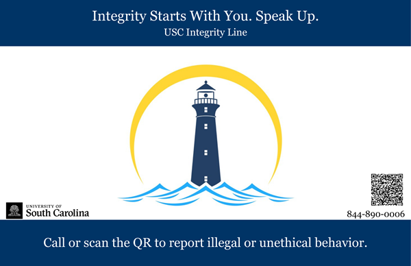 Integrity Starts With You. Speak Up. USC Integrity Line. Call or scan the QR to report illegal or unethical behavior. 844-890-0006