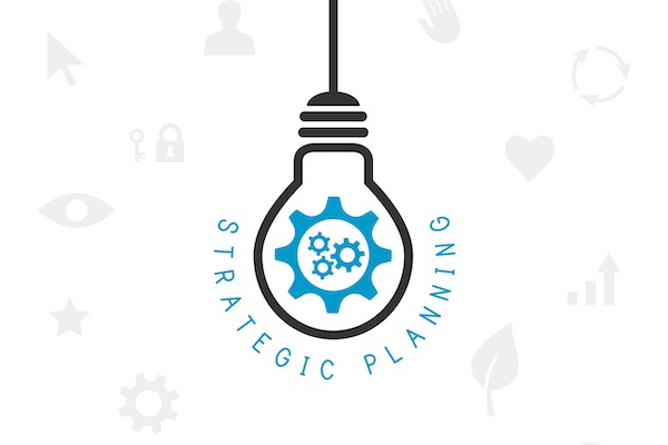 Blue logo on white and grey background