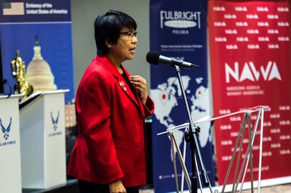 Babet giving a speech