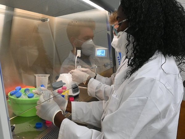 USCB biology majors  Zyamanii Baksh and Sam Messinides are assisting Dr. Tye Pettay in analyzing local wastewater for signs of COVID-19. The project is a partnership with Beaufort Jasper Water Sewer Authority.
