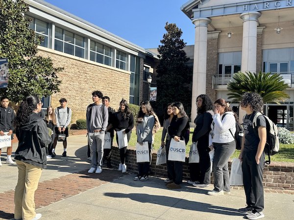 Students with their USCB bags Students with their USCB bags