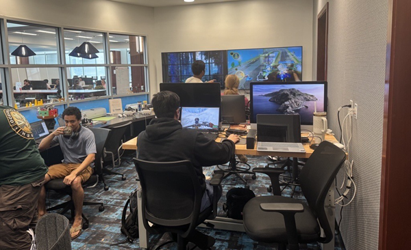 Students in a tech classroom playing games