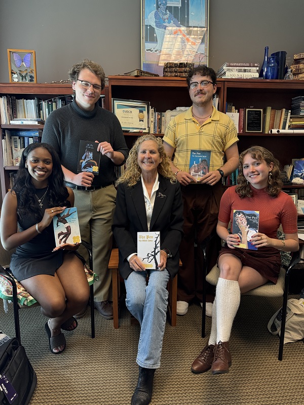 (Clockwise from left): Rebecca Taliaferro, Chad Merritt, Jackson Cox and Elizabeth Blanchard lead The Pen. Dr. Ellen Malphrus is the editorial board’s advisor.